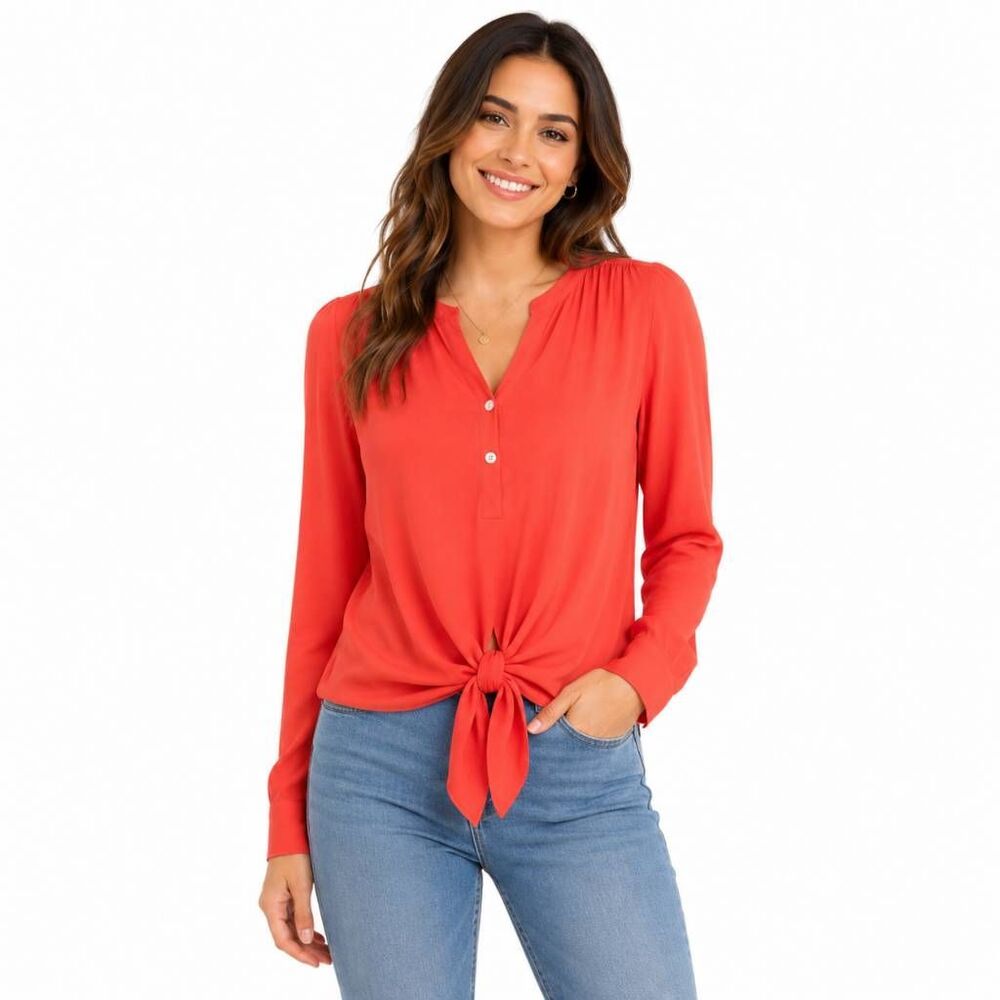 Karen Kane Tie Front Blouse Orange Long Sleeve M